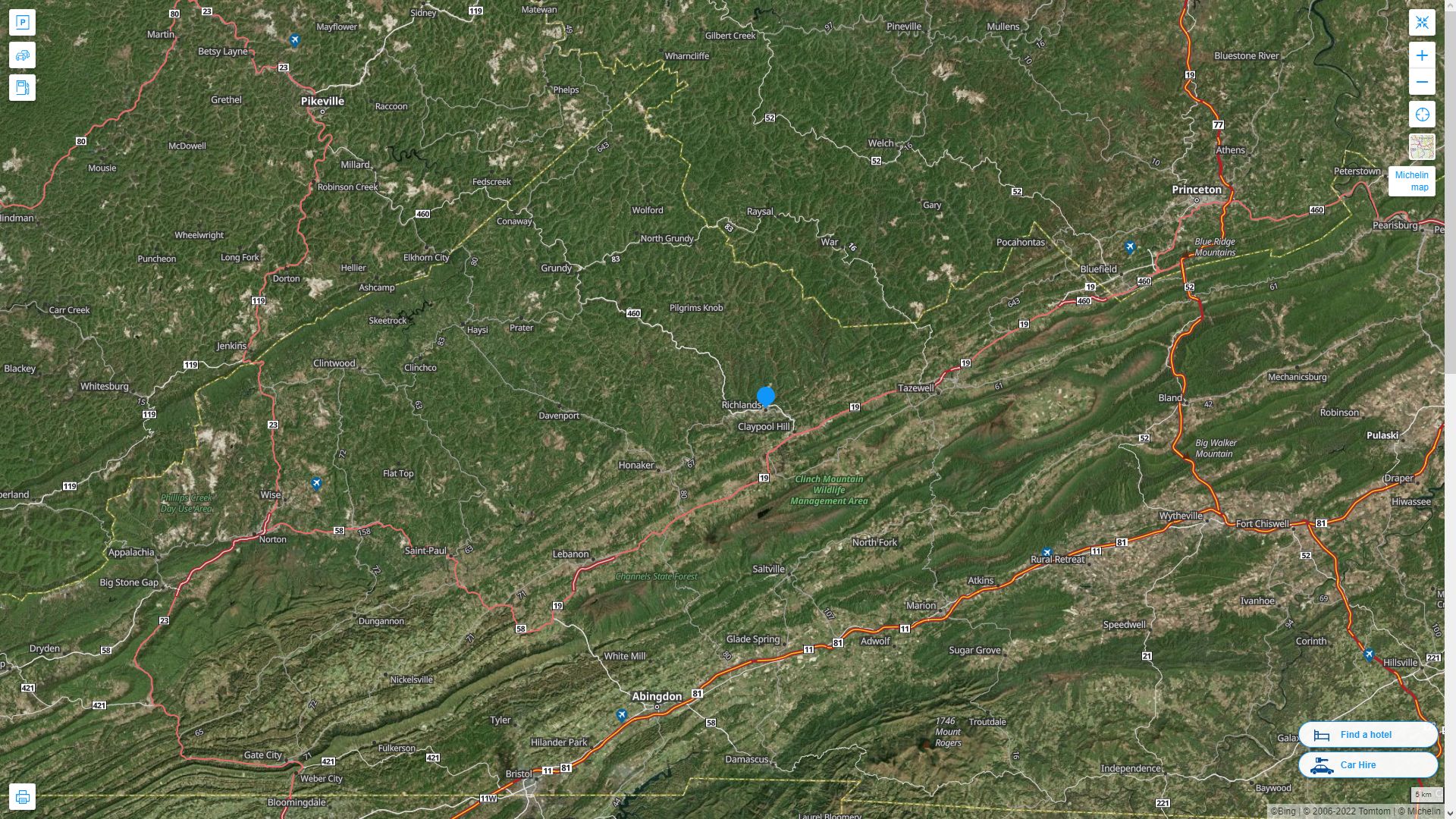 Richlands Virginia Highway and Road Map with Satellite View